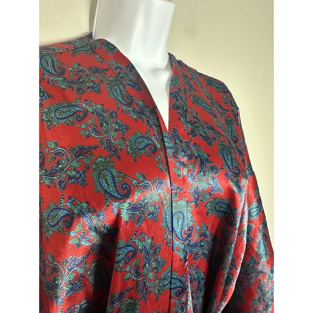 VTG Victoria's Secret Gold Label Paisley Kimono Robe - Red Jewel Tone 80s/90s OS